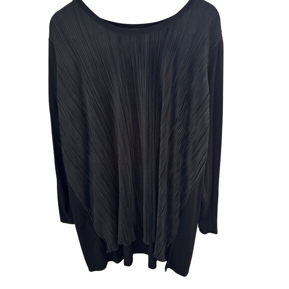 Logo Lori Goldstein Black Pleated Front Tunic Top Sz 1X Crew Neck Long Sleeve - Picture 6 of 8